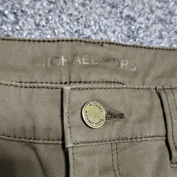 Michael Kors Olive Green Gold Zipper Cuff Pants Size 6 - Picture 3 of 16